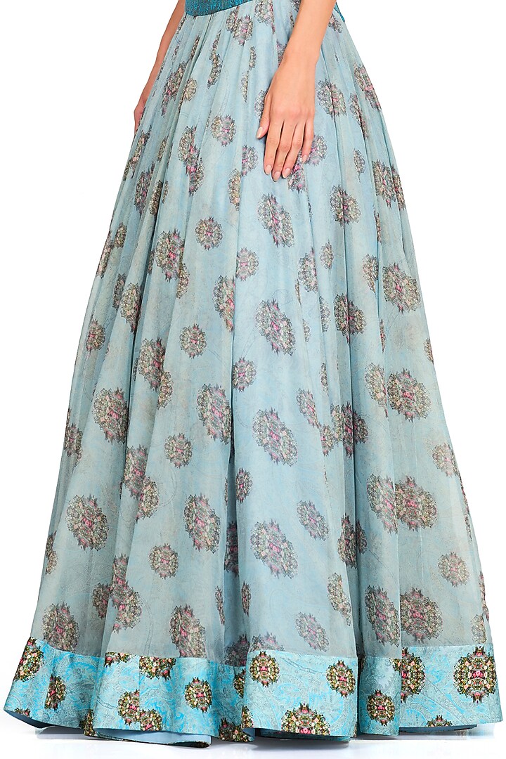 Light Blue Organza Wedding Lehenga Set by Rocky Star at Pernia's Pop Up Shop