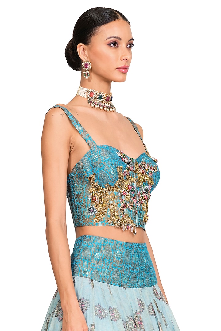 Light Blue Organza Wedding Lehenga Set by Rocky Star at Pernia's Pop Up Shop