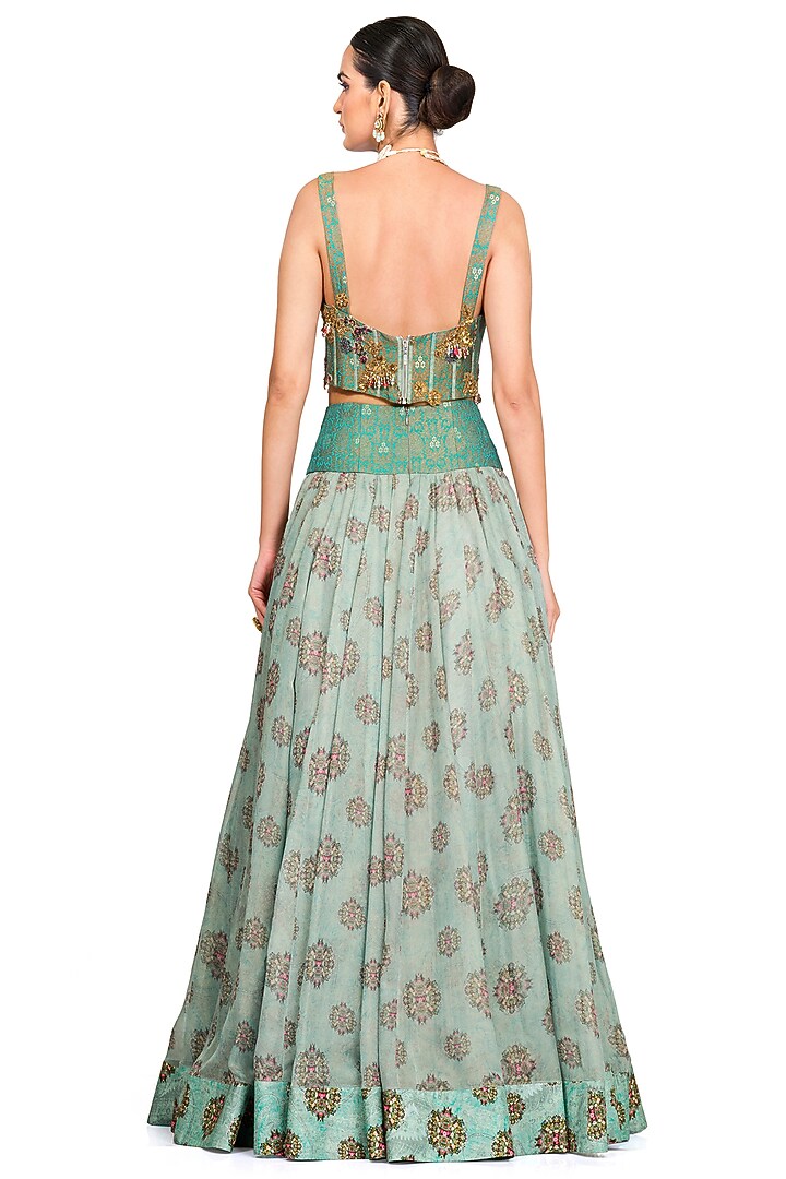 Green Organza Wedding Lehenga Set by Rocky Star at Pernia's Pop Up Shop