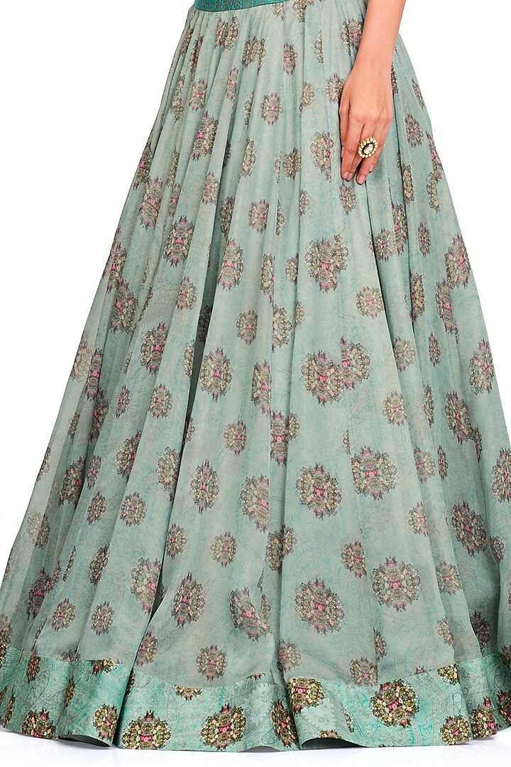 Green Organza Wedding Lehenga Set by Rocky Star at Pernia's Pop Up Shop
