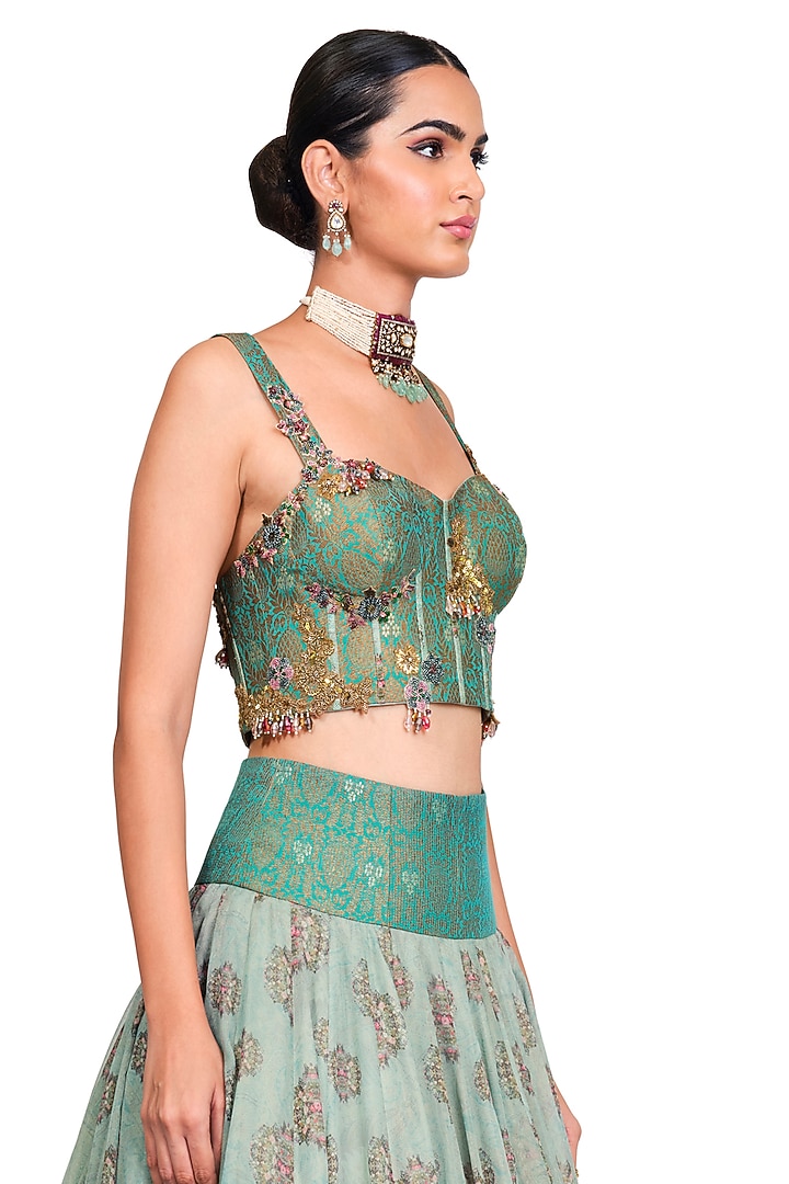 Green Organza Wedding Lehenga Set by Rocky Star at Pernia's Pop Up Shop