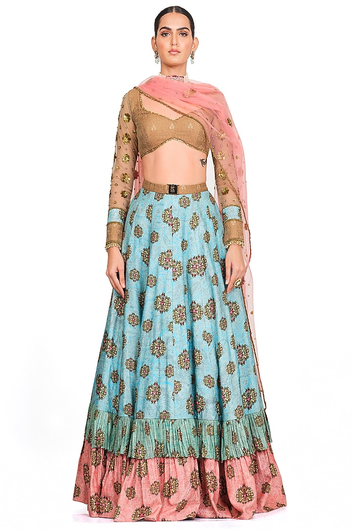 Powder Blue Printed Wedding Lehenga Set by Rocky Star at Pernia's Pop Up Shop