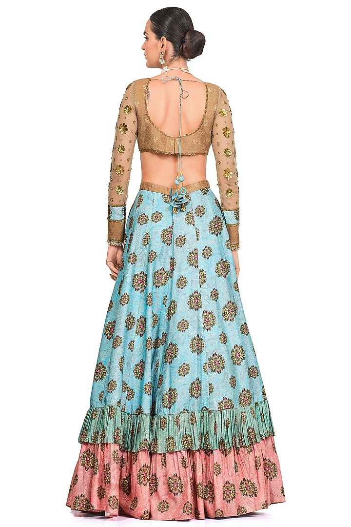 Powder Blue Printed Wedding Lehenga Set by Rocky Star at Pernia's Pop Up Shop