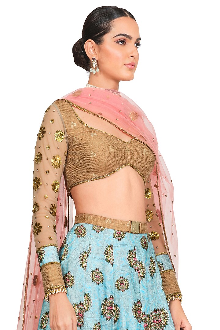 Powder Blue Printed Wedding Lehenga Set by Rocky Star at Pernia's Pop Up Shop