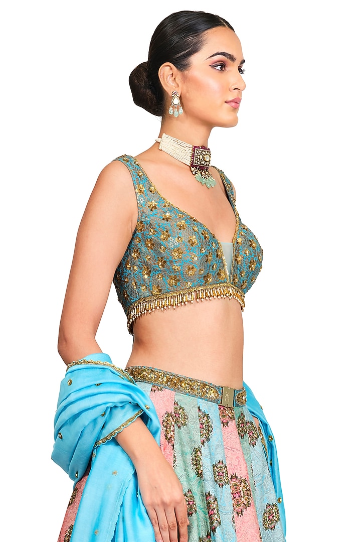 Multi-Coloured Silk Wedding Lehenga Set by Rocky Star at Pernia's Pop Up Shop