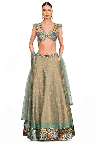 Multi-Coloured Floral Printed Lehenga Set by Rocky Star