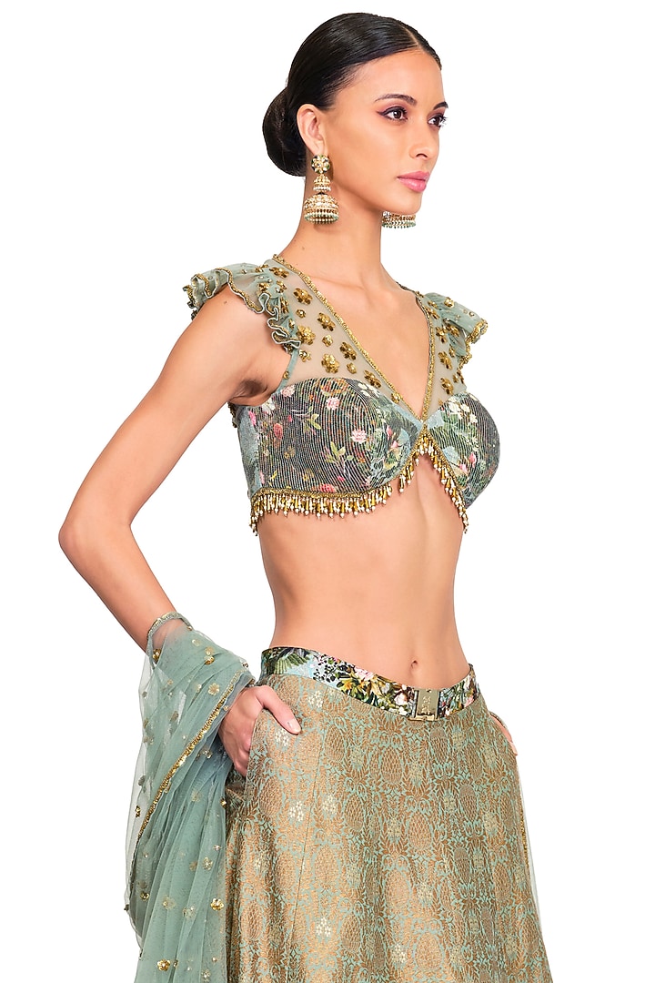 Multi-Coloured Floral Printed Wedding Lehenga Set by Rocky Star at Pernia's Pop Up Shop
