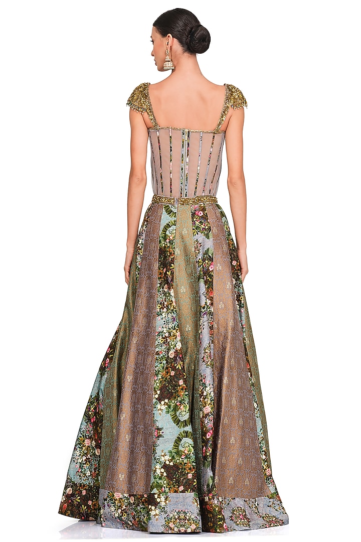 Grey Floral Printed Wedding Lehenga Set by Rocky Star at Pernia's Pop Up Shop