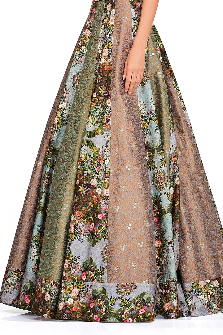 Grey Floral Printed Wedding Lehenga Set by Rocky Star at Pernia's Pop Up Shop