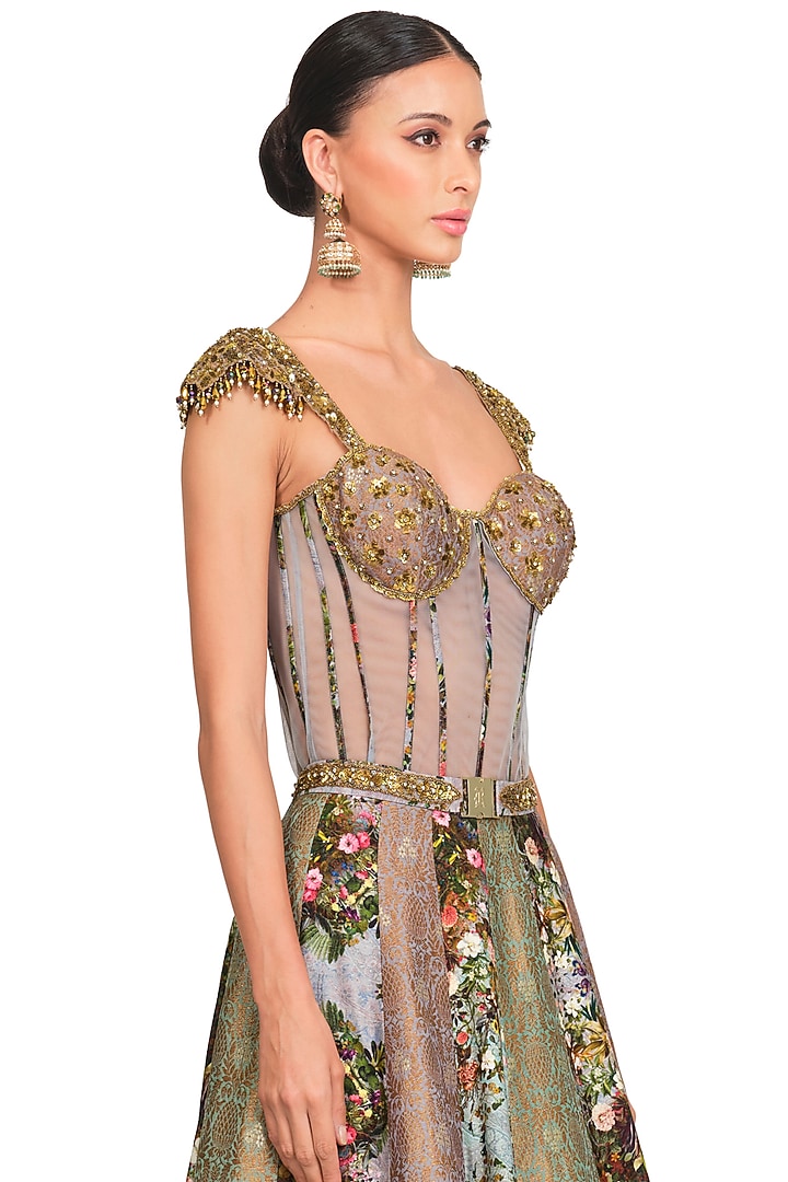 Grey Floral Printed Wedding Lehenga Set by Rocky Star at Pernia's Pop Up Shop