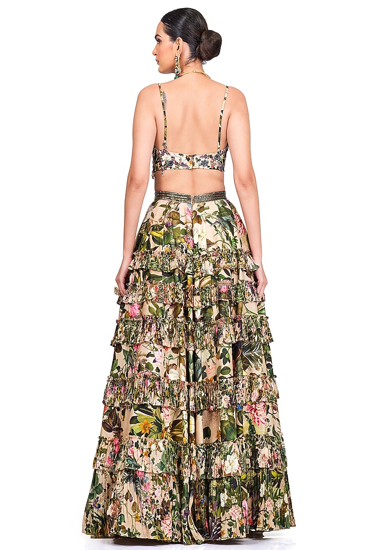 Multi-Coloured Raw Silk Printed Wedding Lehenga Set by Rocky Star at Pernia's Pop Up Shop