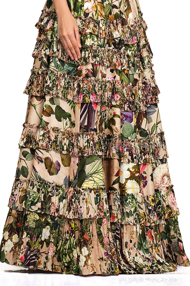 Multi-Coloured Raw Silk Printed Wedding Lehenga Set by Rocky Star at Pernia's Pop Up Shop