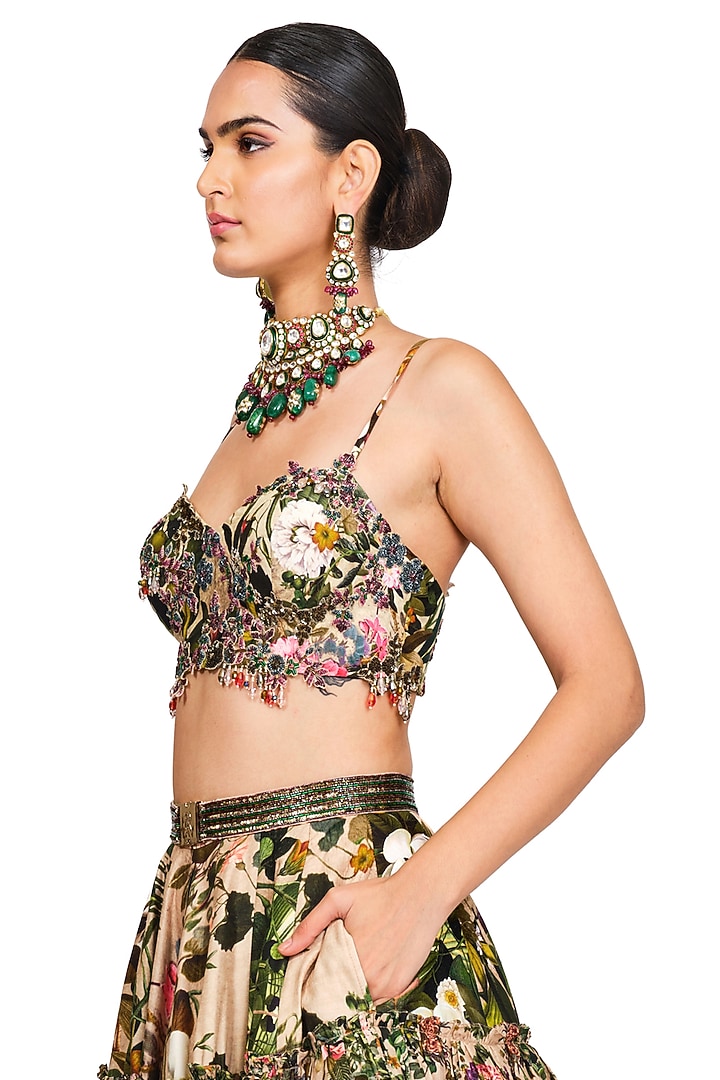 Multi-Coloured Raw Silk Printed Wedding Lehenga Set by Rocky Star at Pernia's Pop Up Shop