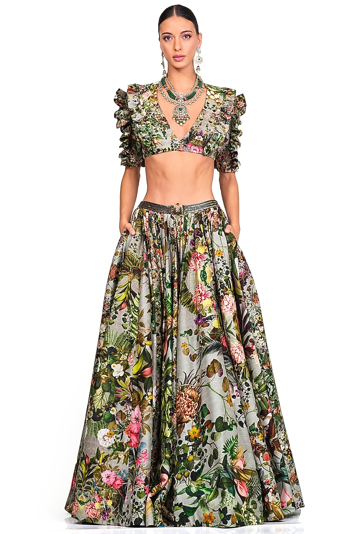 Multi-Coloured Digital Printed Wedding Lehenga Set by Rocky Star at Pernia's Pop Up Shop