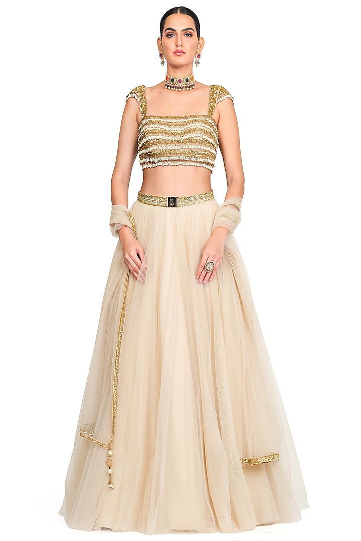 Beige Net Wedding Lehenga Set by Rocky Star at Pernia's Pop Up Shop