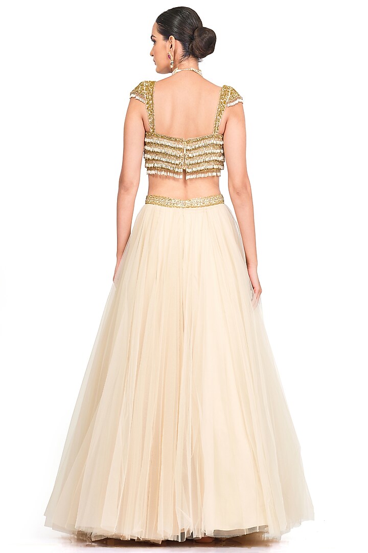 Beige Net Wedding Lehenga Set by Rocky Star at Pernia's Pop Up Shop