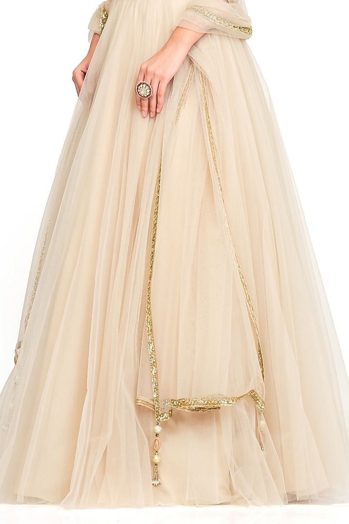 Beige Net Wedding Lehenga Set by Rocky Star at Pernia's Pop Up Shop
