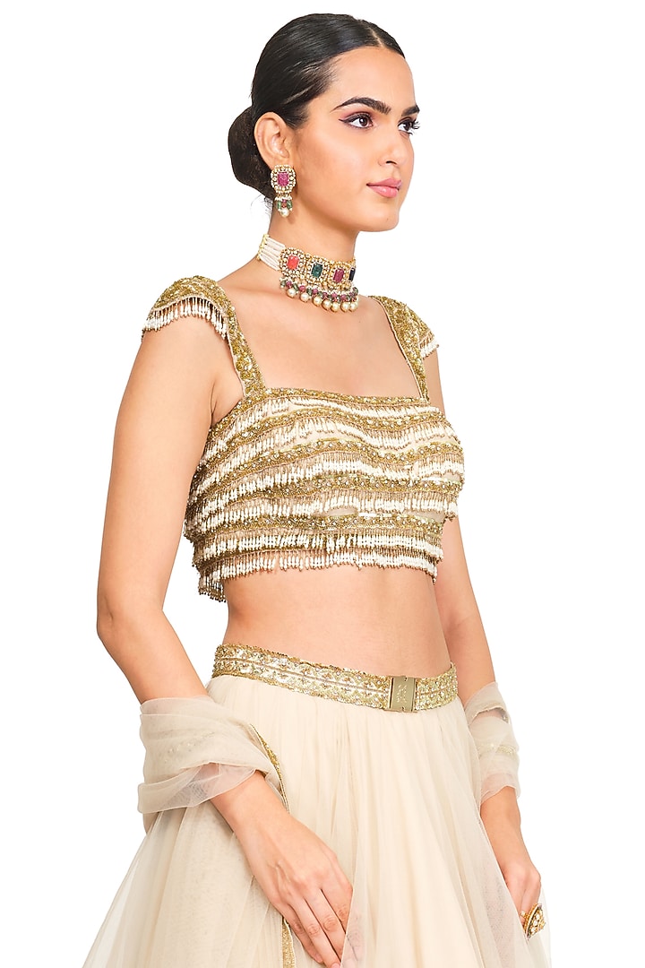 Beige Net Wedding Lehenga Set by Rocky Star at Pernia's Pop Up Shop