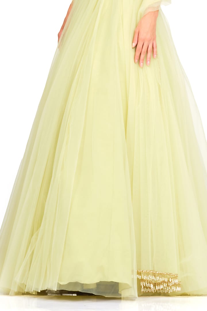 Lime Yellow Net Wedding Lehenga Set by Rocky Star at Pernia's Pop Up Shop