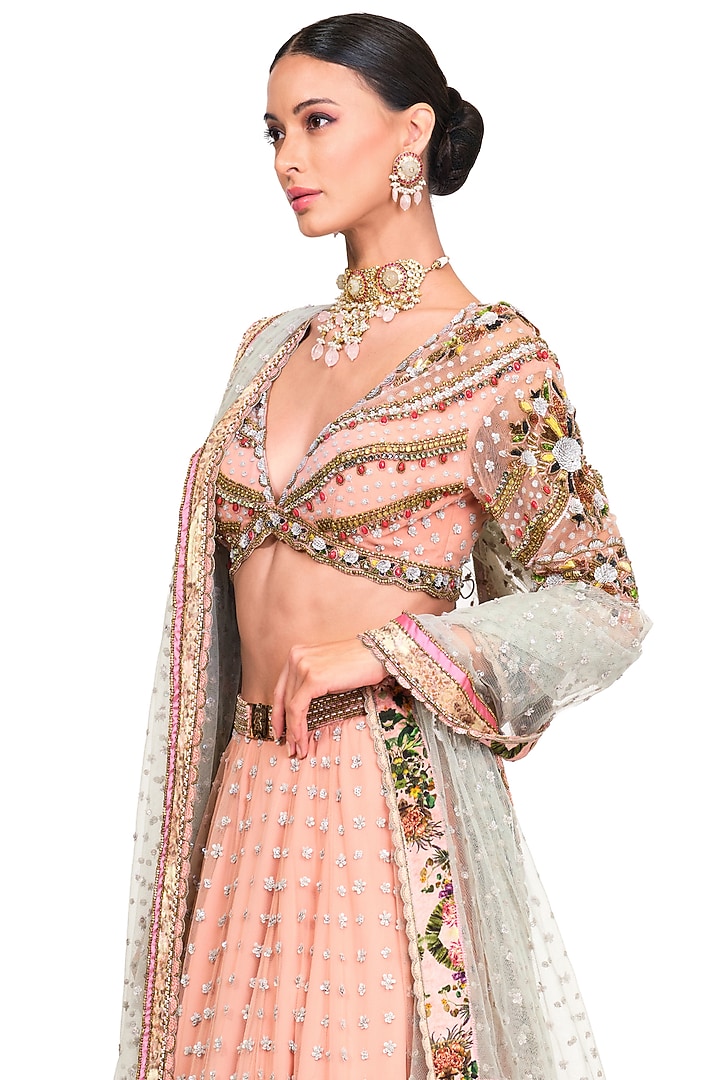Baby Pink Embroidered Bridal Lehenga Set by Rocky Star at Pernia's Pop Up Shop