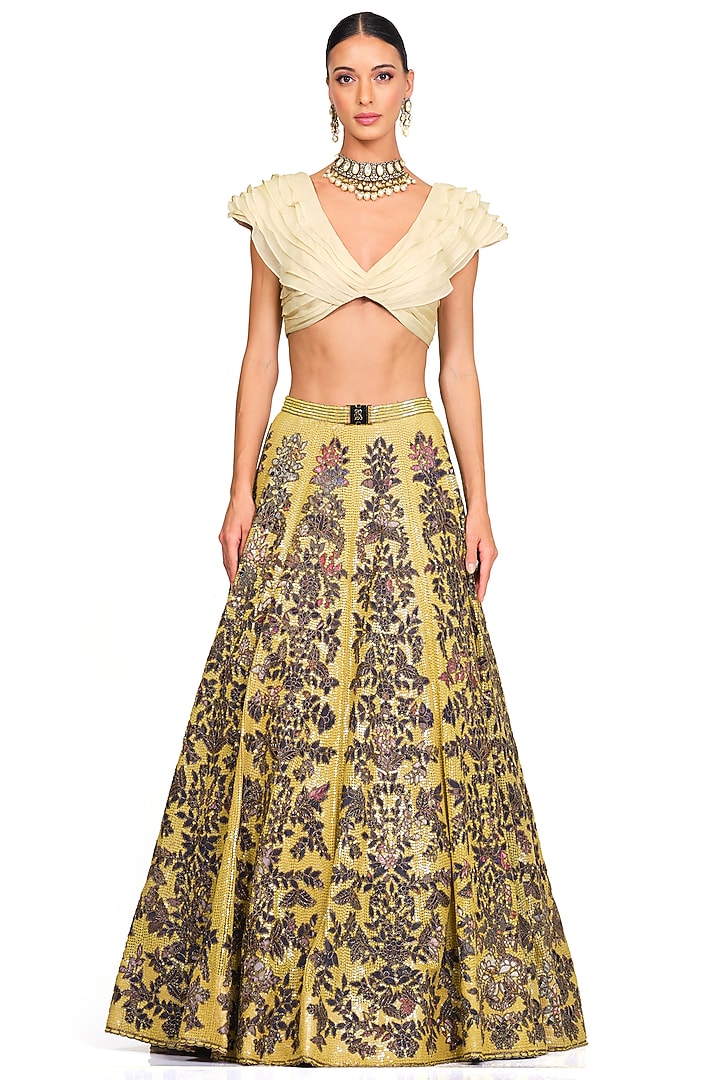Yellow Embroidered Bridal Lehenga Set by Rocky Star at Pernia's Pop Up Shop