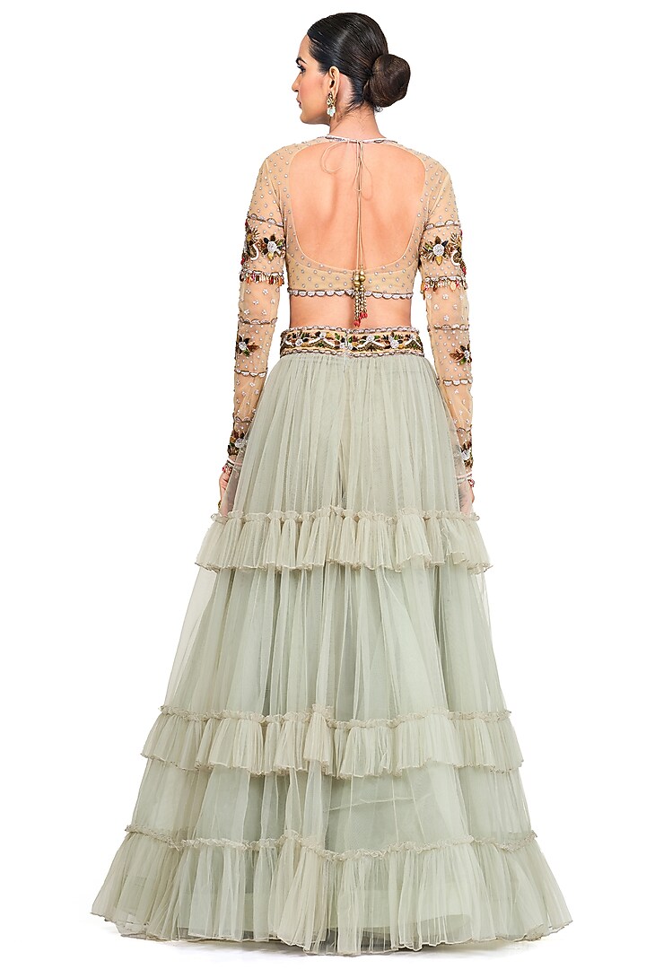 Light Pistachio Tulle Wedding Lehenga Set by Rocky Star at Pernia's Pop Up Shop