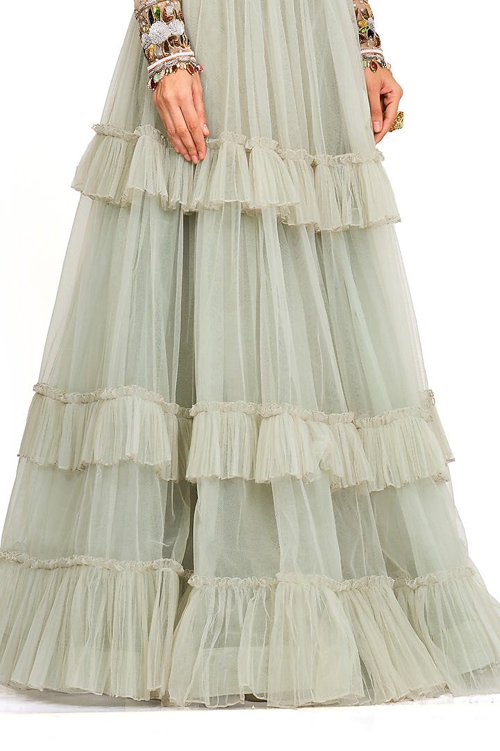 Light Pistachio Tulle Wedding Lehenga Set by Rocky Star at Pernia's Pop Up Shop