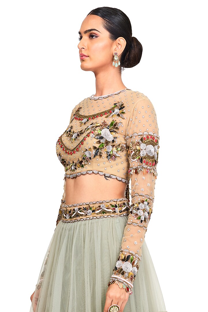 Light Pistachio Tulle Wedding Lehenga Set by Rocky Star at Pernia's Pop Up Shop