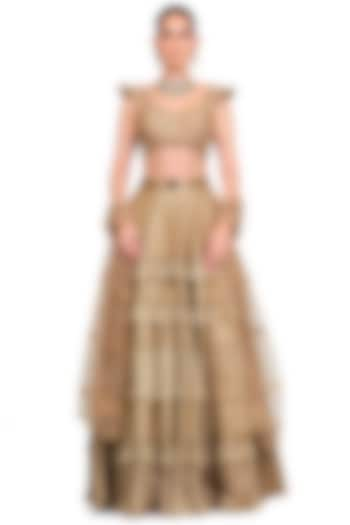 Taupe Silk Embroidered Wedding Lehenga Set by Rocky Star at Pernia's Pop Up Shop