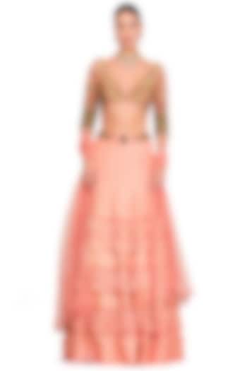 Peach Embroidered Wedding Lehenga Set by Rocky Star at Pernia's Pop Up Shop