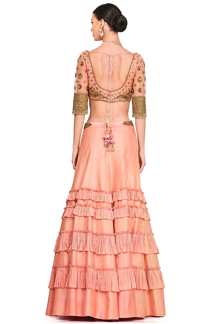 Peach Embroidered Wedding Lehenga Set by Rocky Star at Pernia's Pop Up Shop