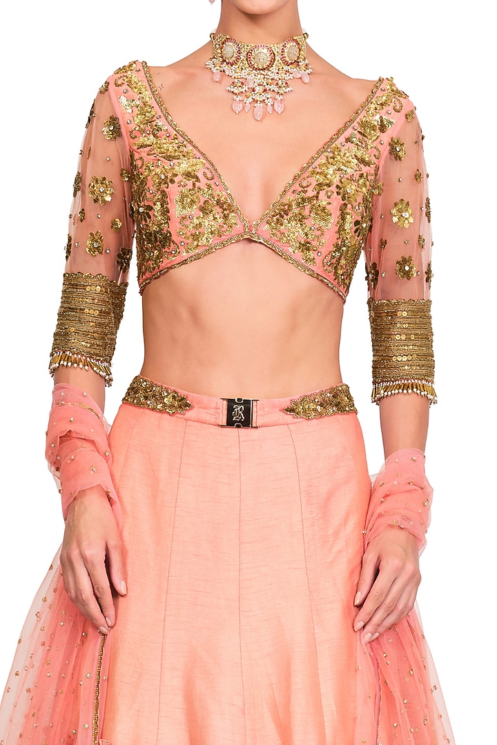 Peach Embroidered Wedding Lehenga Set by Rocky Star at Pernia's Pop Up Shop