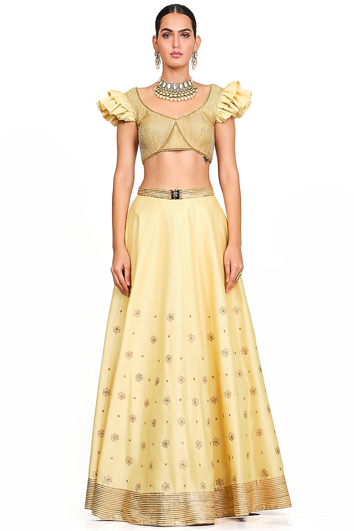 Yellow Silk Embroidered Wedding Lehenga Set by Rocky Star at Pernia's Pop Up Shop