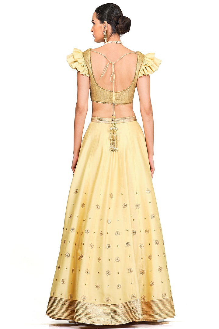 Yellow Silk Embroidered Wedding Lehenga Set by Rocky Star at Pernia's Pop Up Shop