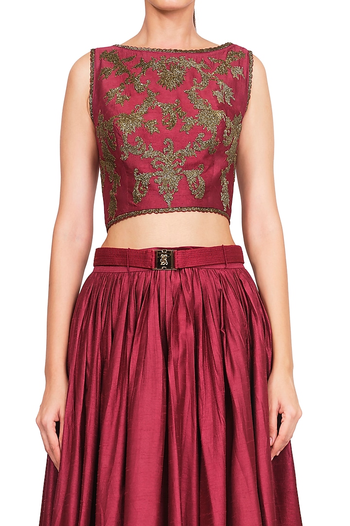 Maroon Embroidered Wedding Lehenga Set by Rocky Star at Pernia's Pop Up Shop
