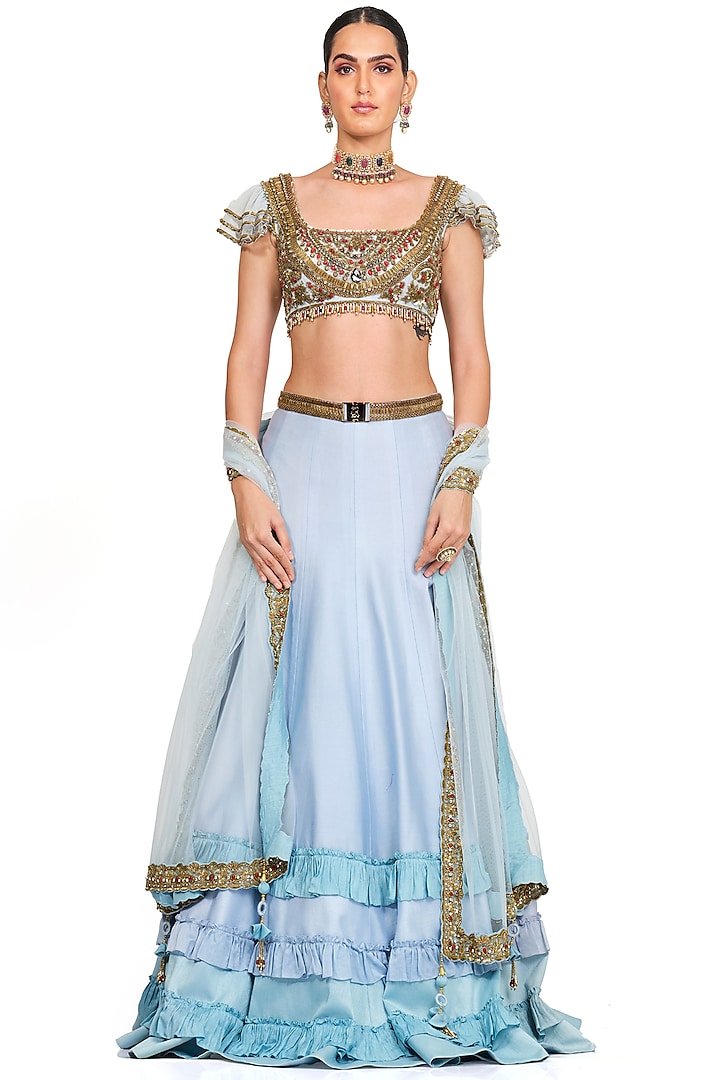 Powder Blue Embroidered Bridal Lehenga Set by Rocky Star at Pernia's Pop Up Shop