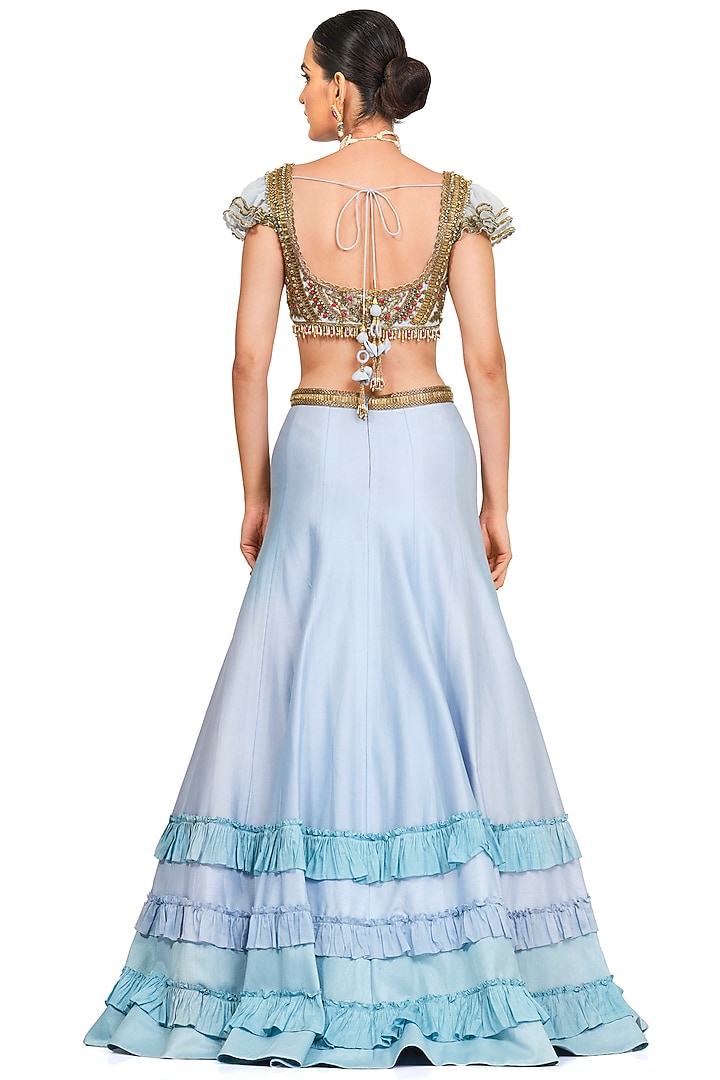 Powder Blue Embroidered Bridal Lehenga Set by Rocky Star at Pernia's Pop Up Shop