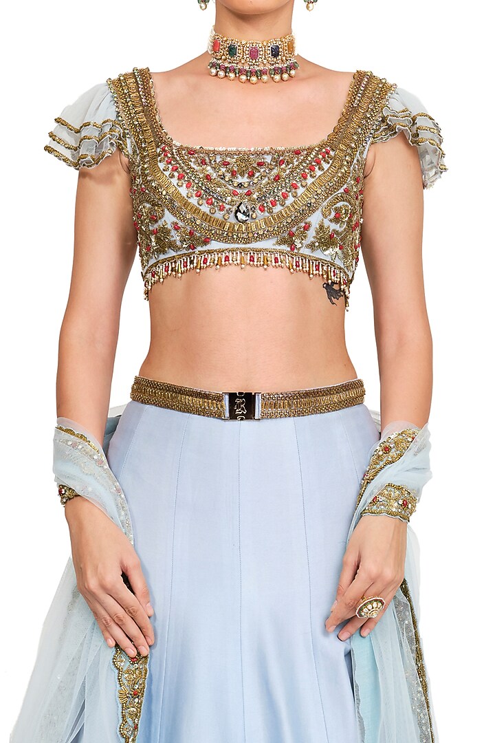 Powder Blue Embroidered Bridal Lehenga Set by Rocky Star at Pernia's Pop Up Shop