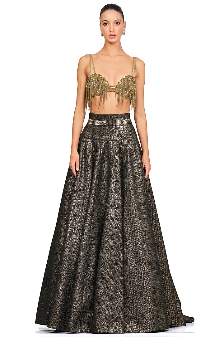 Antique Gold Embellished Wedding Lehenga Set by Rocky Star at Pernia's Pop Up Shop
