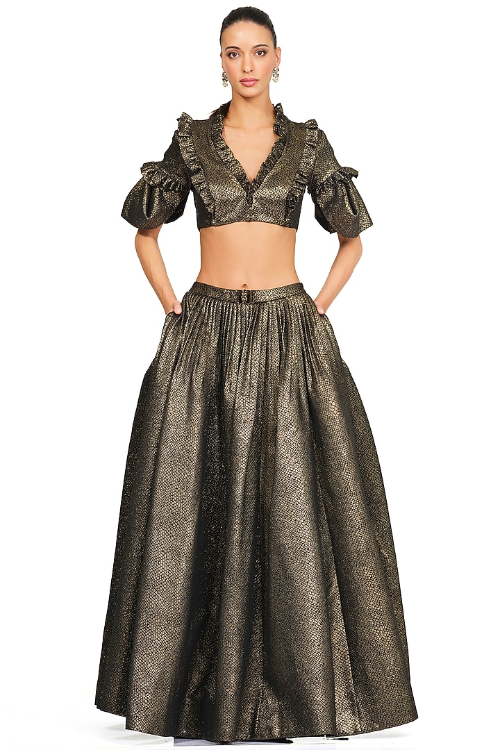 Gold Lurex Wedding Lehenga Set by Rocky Star at Pernia's Pop Up Shop