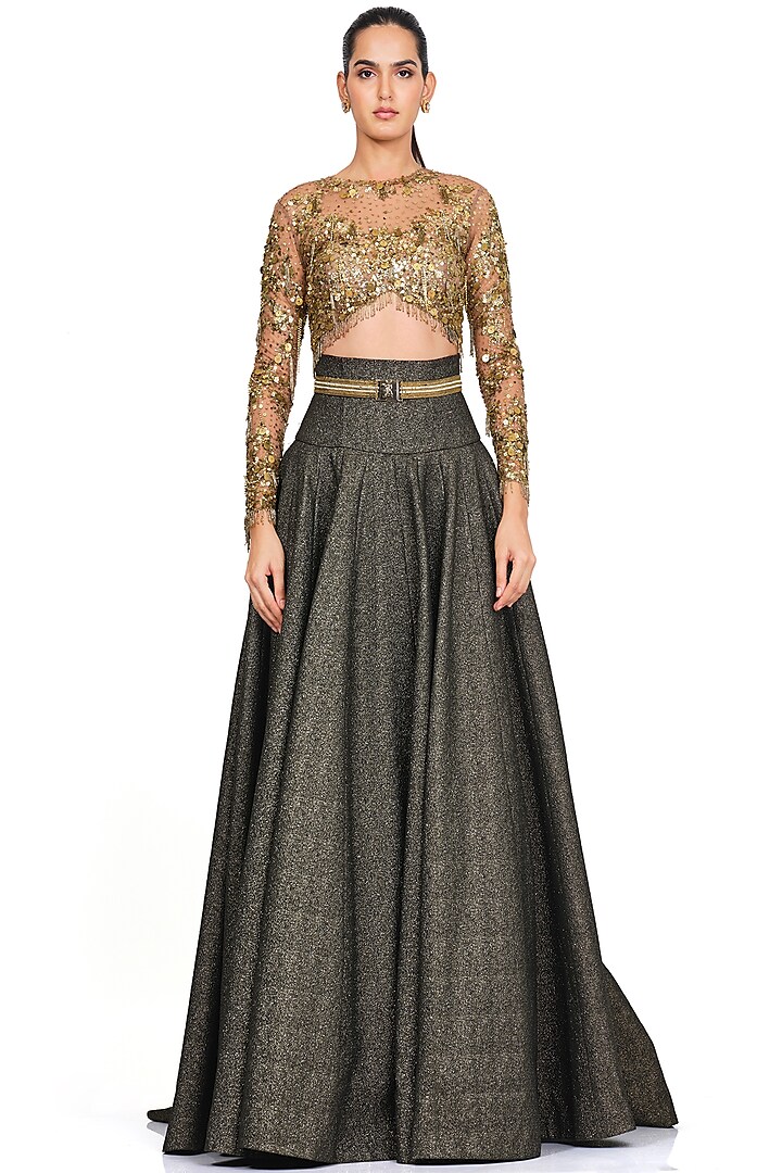 Antique Gold Embroidered Wedding Lehenga Set by Rocky Star at Pernia's Pop Up Shop