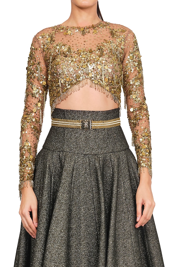 Antique Gold Embroidered Wedding Lehenga Set by Rocky Star at Pernia's Pop Up Shop