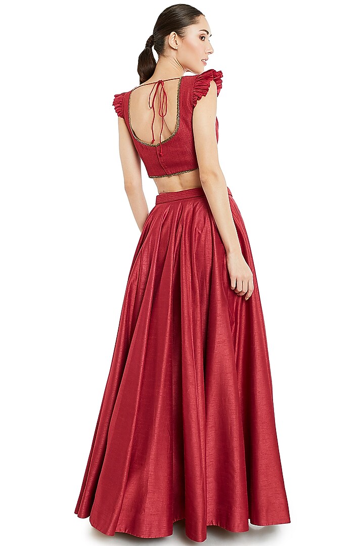 Red Embroidered Wedding Lehenga Set by Rocky Star at Pernia's Pop Up Shop