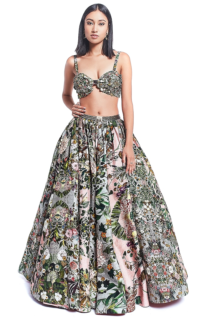 Multi-Colored Embroidered Lehenga Set by Rocky Star