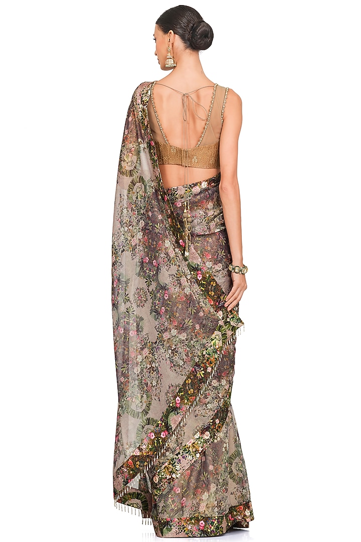 Multi-Colored Organza Printed & Tassel Embroidered Wedding Saree Set by Rocky Star at Pernia's Pop Up Shop