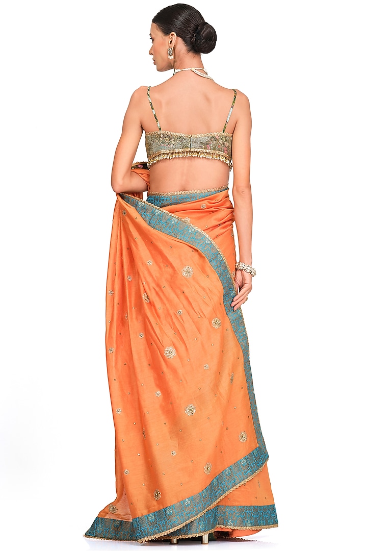 Orange Chanderi Embroidered Reception Saree Set by Rocky Star at Pernia's Pop Up Shop