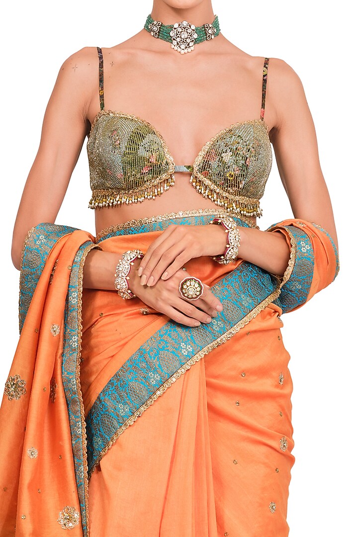 Orange Chanderi Embroidered Reception Saree Set by Rocky Star at Pernia's Pop Up Shop