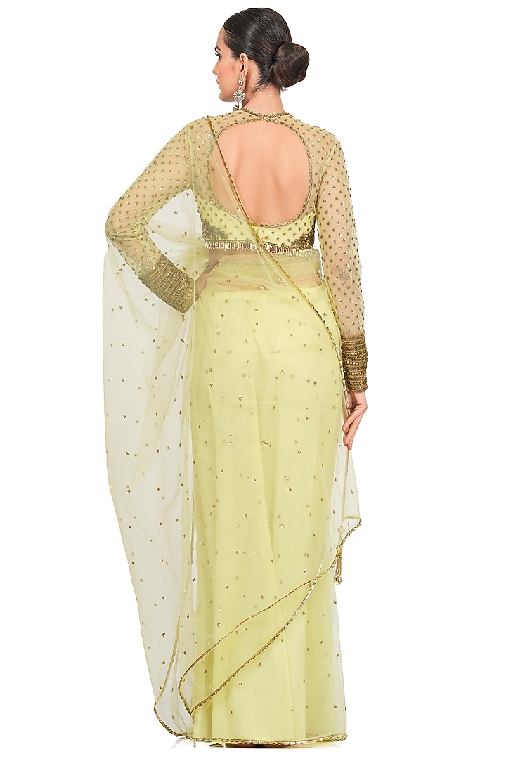 Light Yellow Embroidered Reception Saree Set by Rocky Star at Pernia's Pop Up Shop