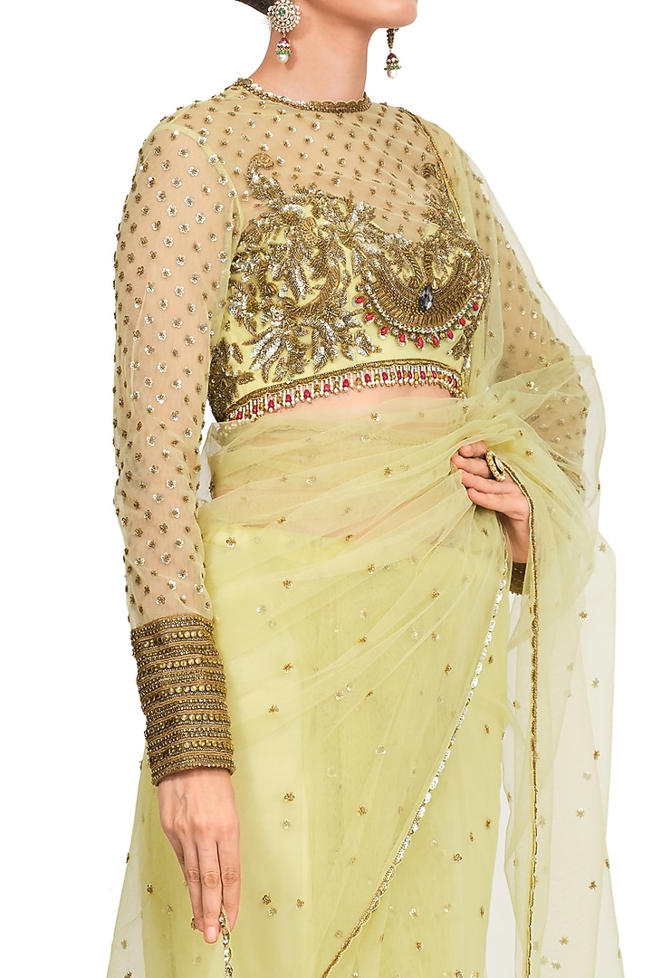 Light Yellow Embroidered Reception Saree Set by Rocky Star at Pernia's Pop Up Shop
