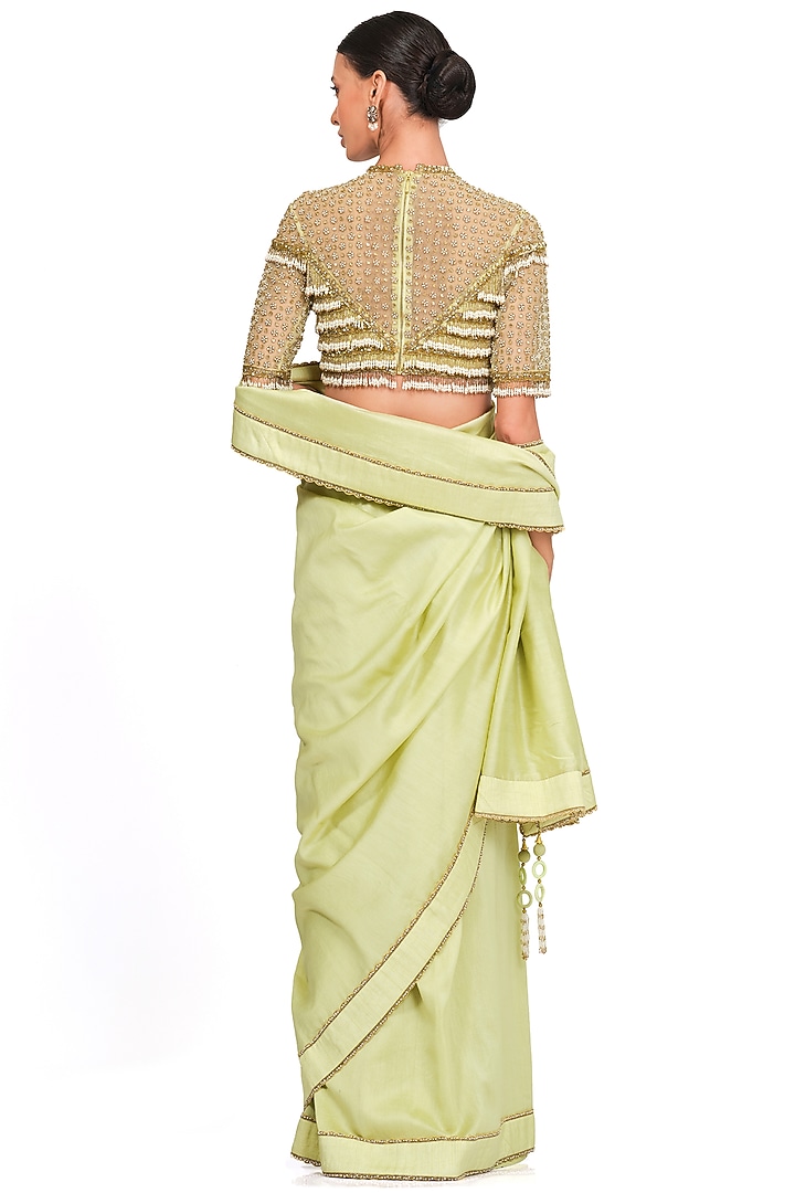 Light Green Net Embroidered Reception Saree Set by Rocky Star at Pernia's Pop Up Shop